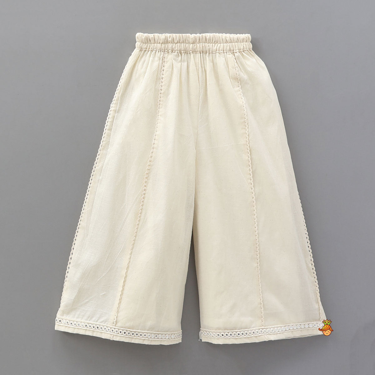 Pre Order: Lace Work Printed Top And Flared Palazzo