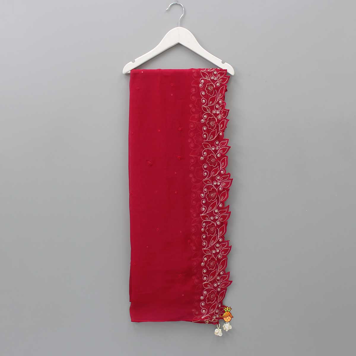 Tassels Enhanced Pink Organza Dupatta