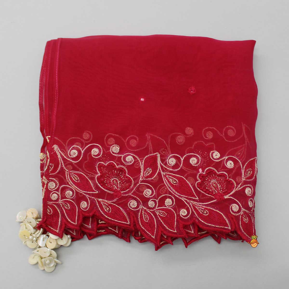Tassels Enhanced Pink Organza Dupatta