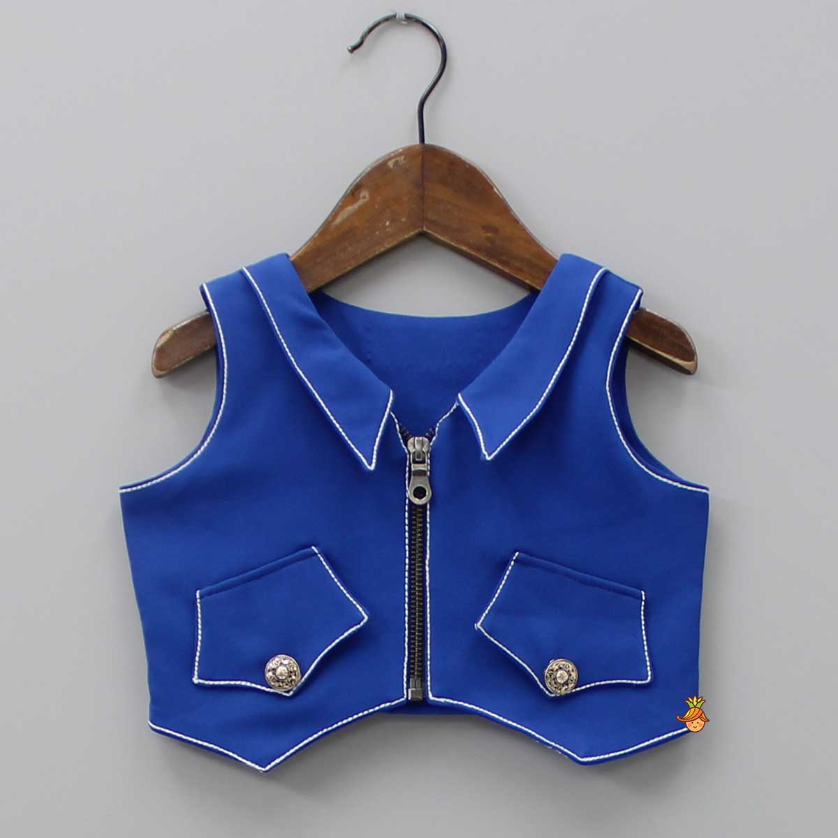 Pre Order: Collar Neck Blue Top And Pocket Detail Pant