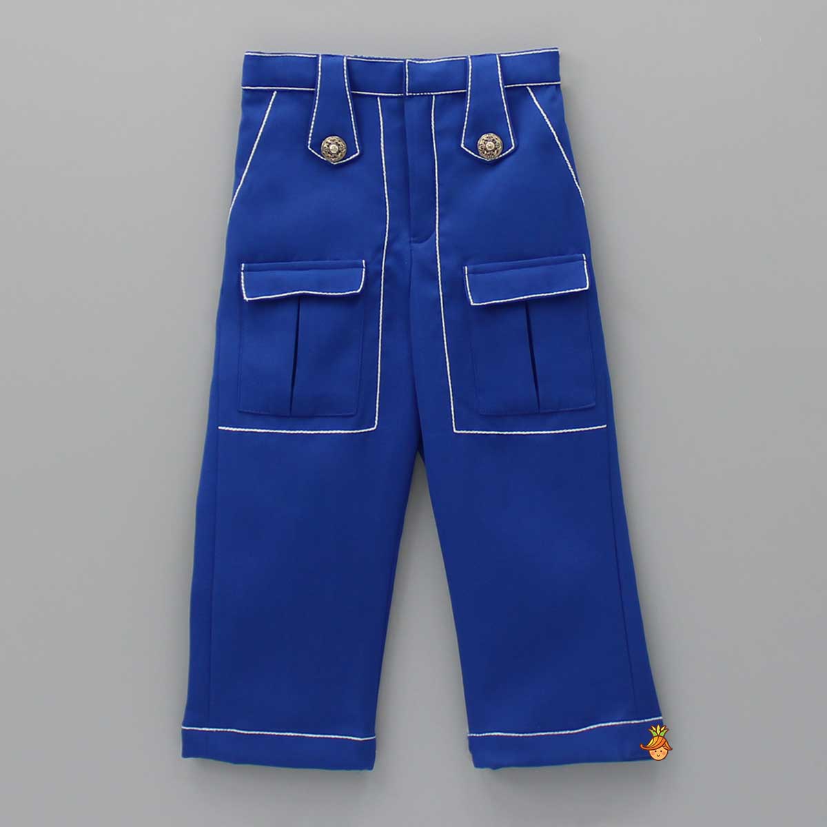 Pre Order: Collar Neck Blue Top And Pocket Detail Pant