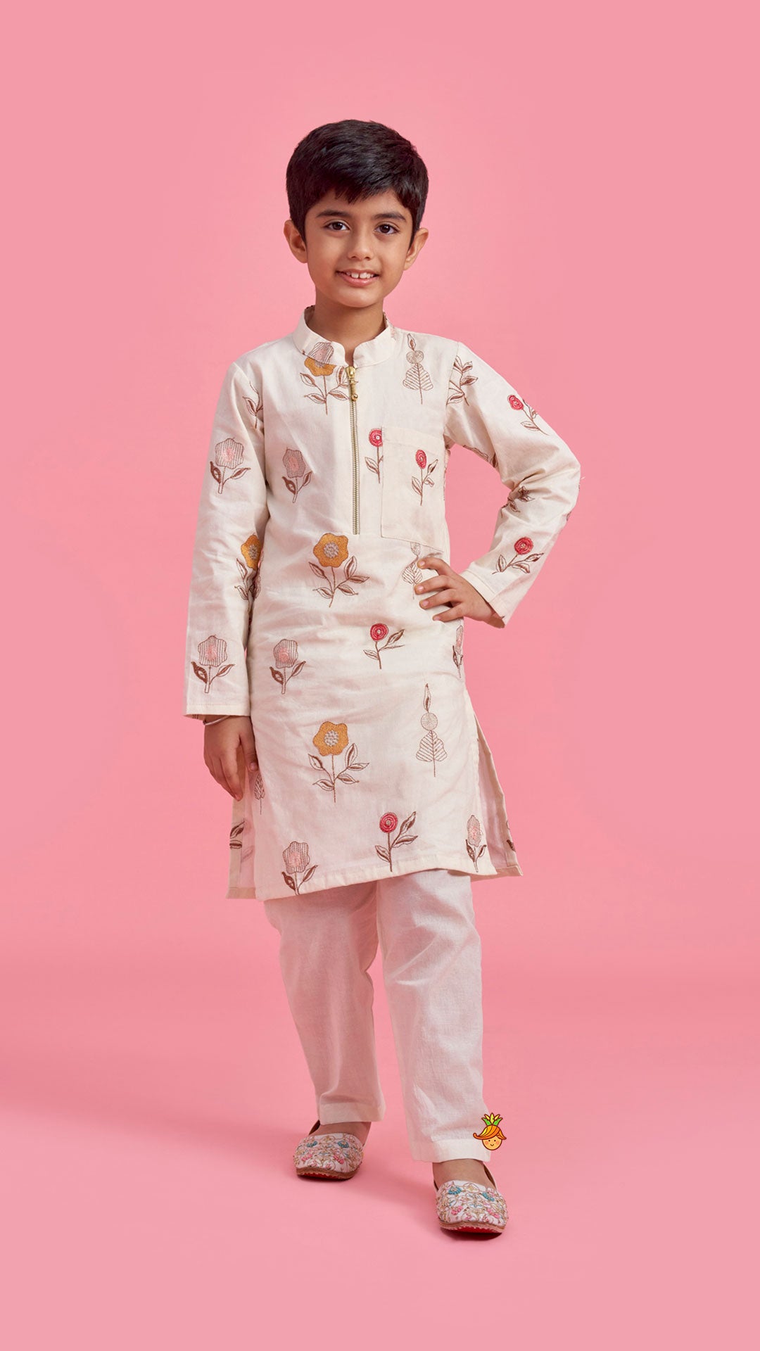 Pre Order: Floral Embroidered Kurta With Pyjama