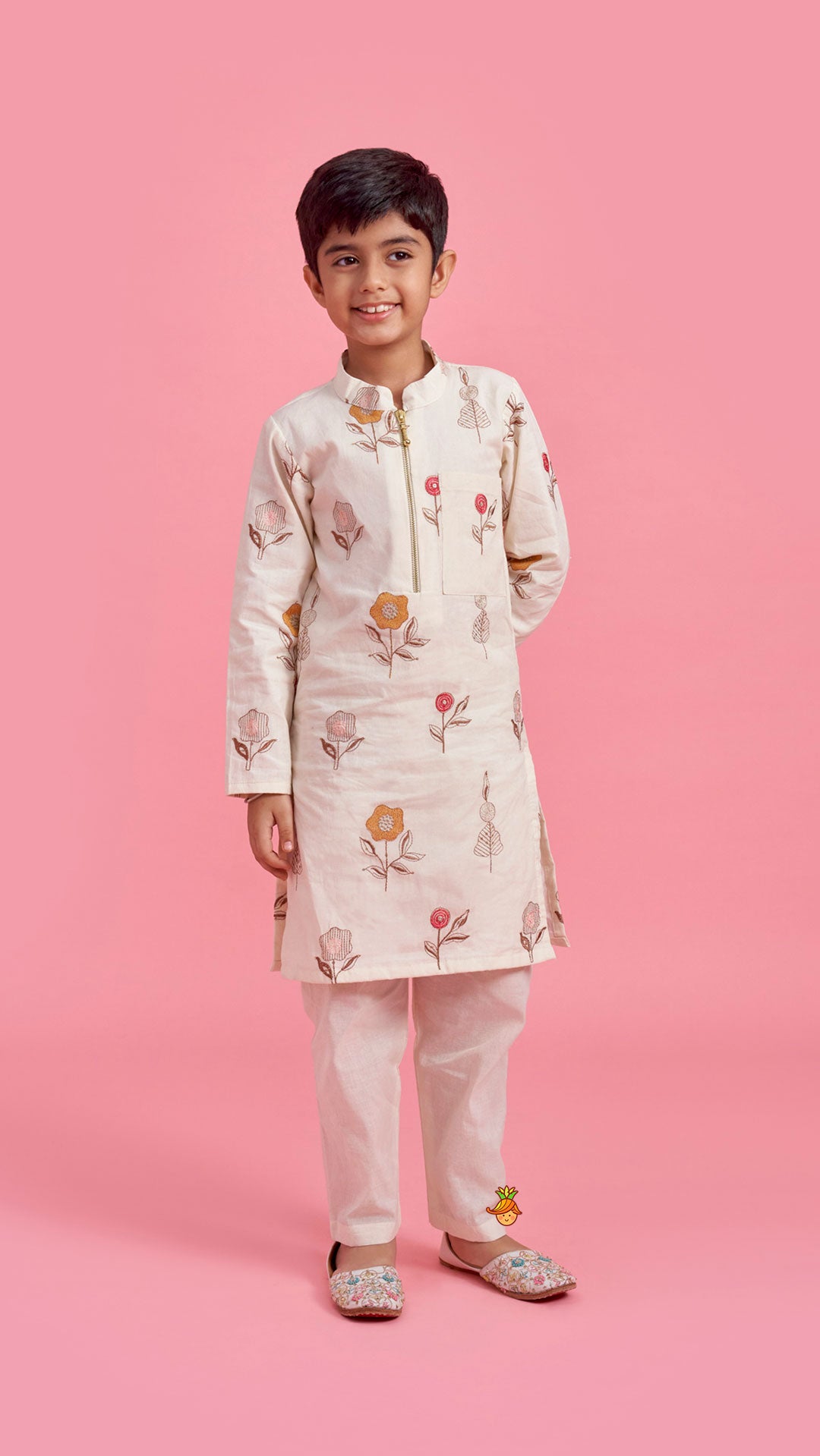 Pre Order: Floral Embroidered Kurta With Pyjama