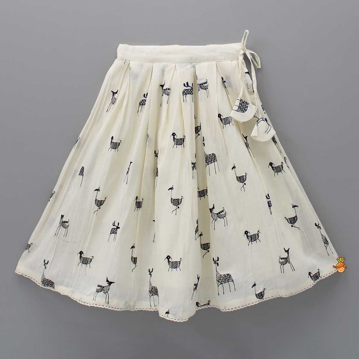 Pre Order: Animal Embroidered Stylish Tie Knot Strap Top And Lehenga