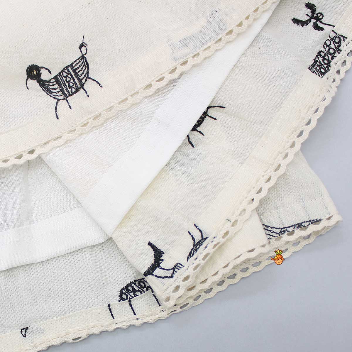 Pre Order: Animal Embroidered Stylish Tie Knot Strap Top And Lehenga