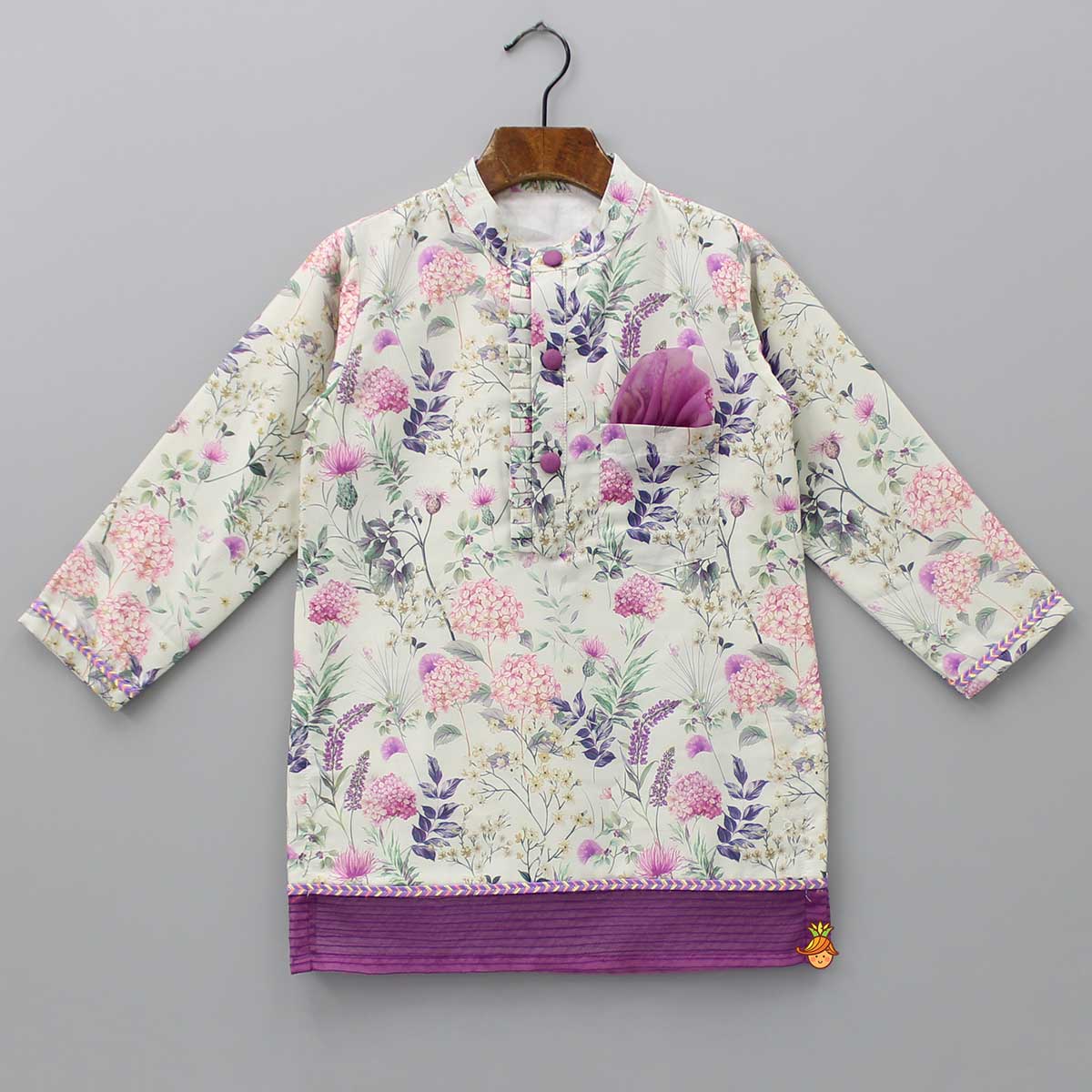 Pre Order: Pleated Front Placket Multicolour Kurta And Pyjama