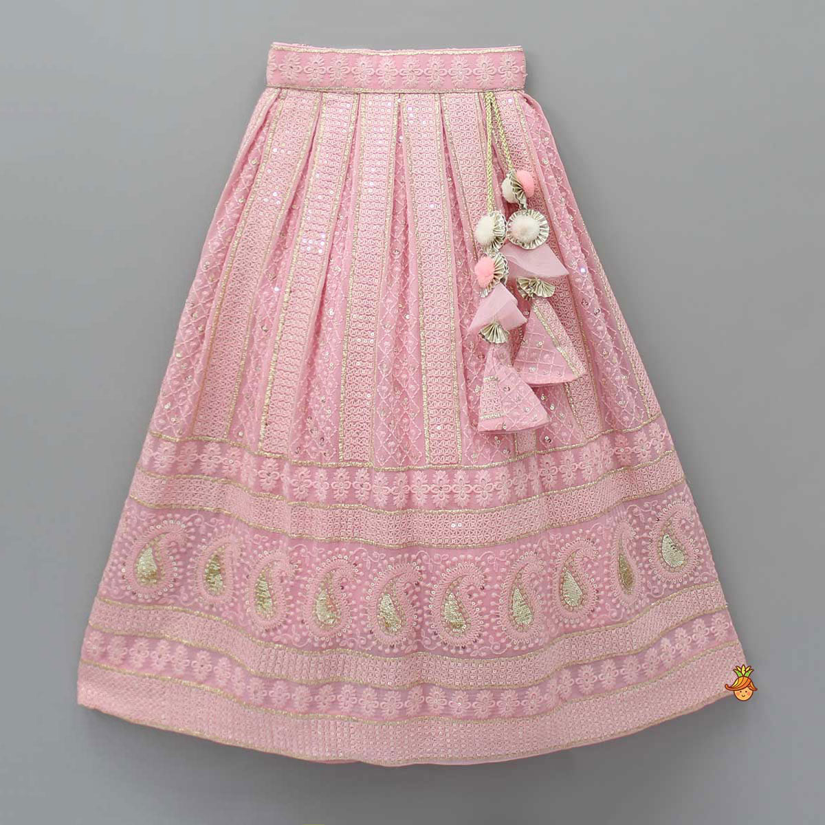 Pre Order: Embroidered Top And Lehenga With Matching Potli And Net Dupatta