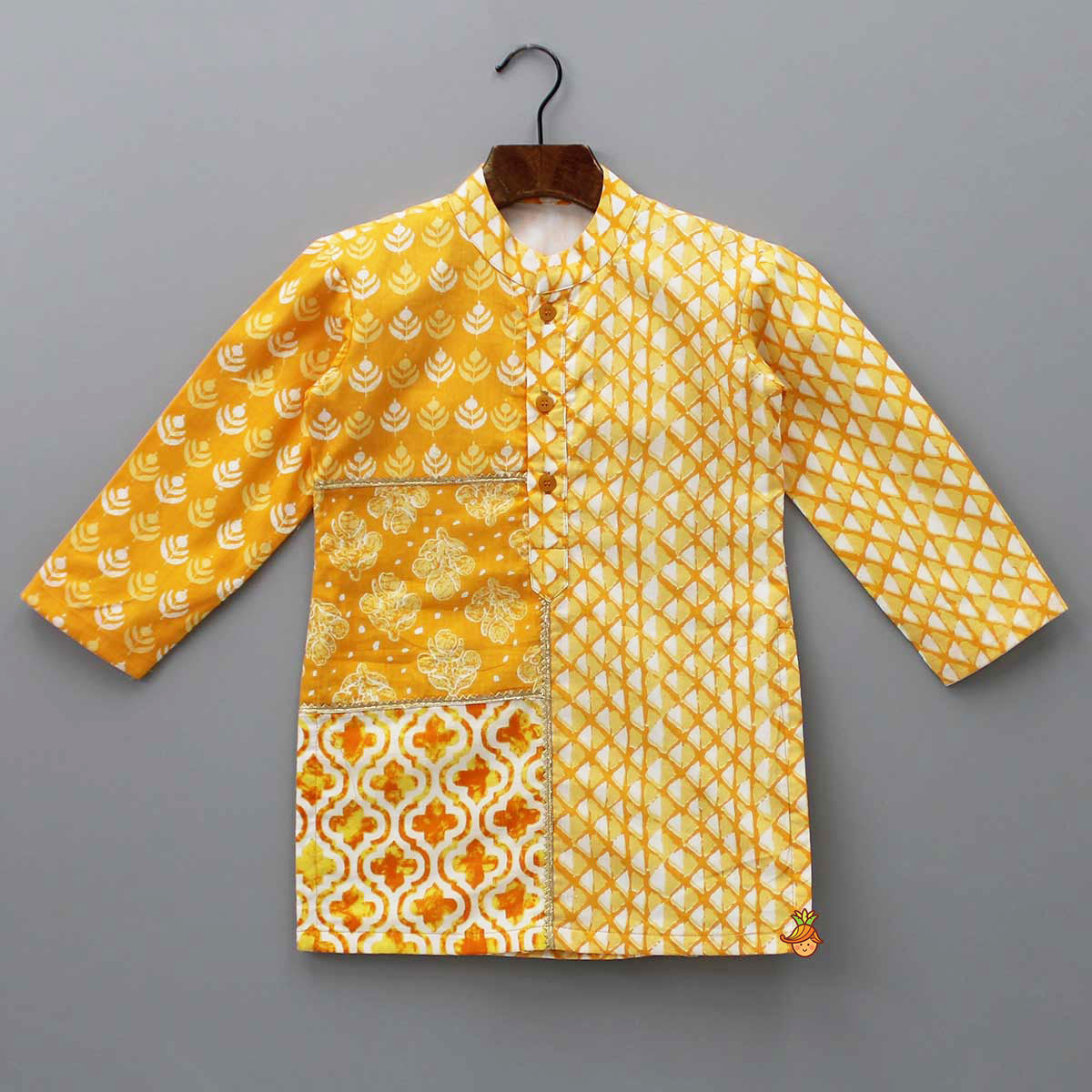 Pre Order: Printed Mustard Kurta And Pyjama