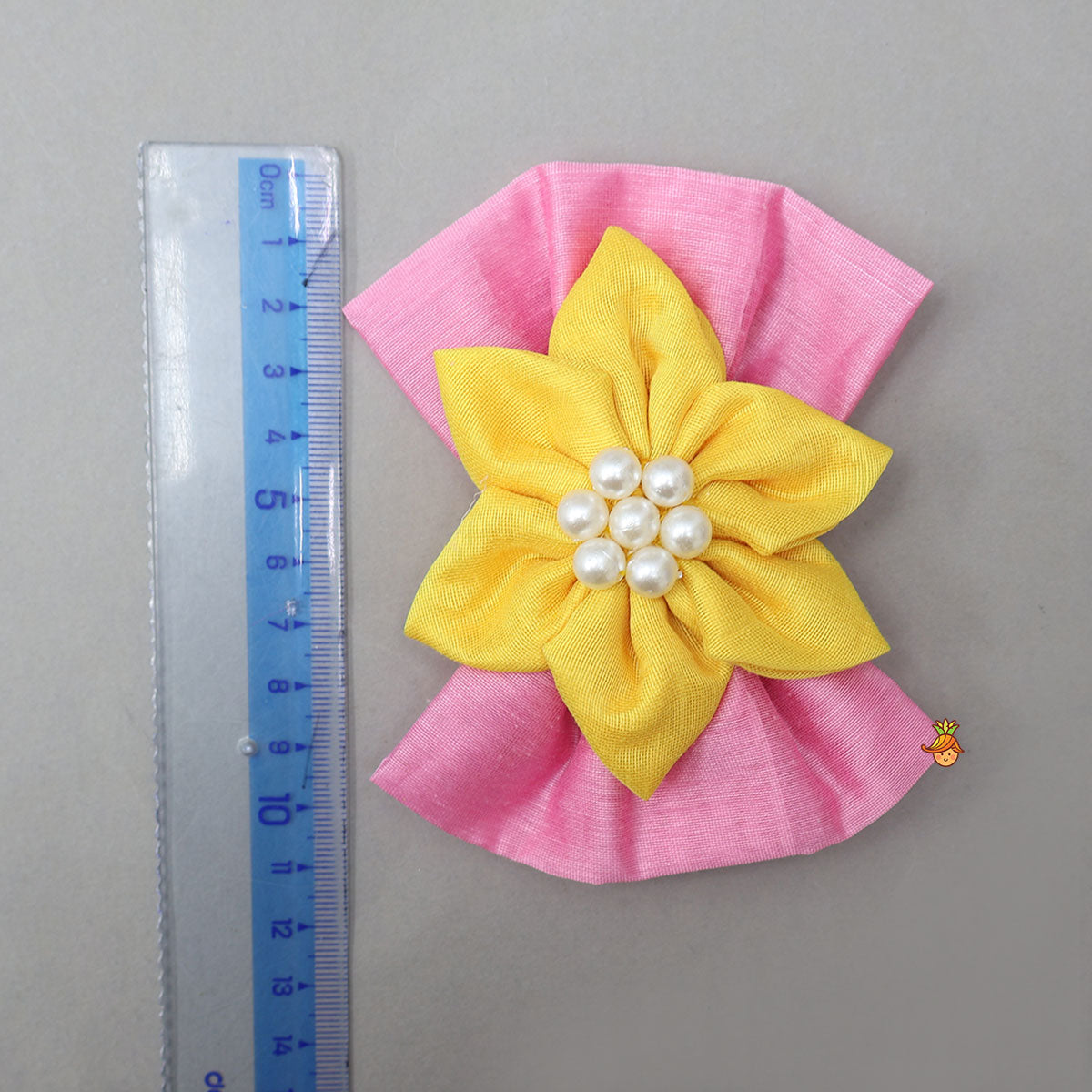 Flower Adorned Pink And Yellow Two Tone Hair Clip