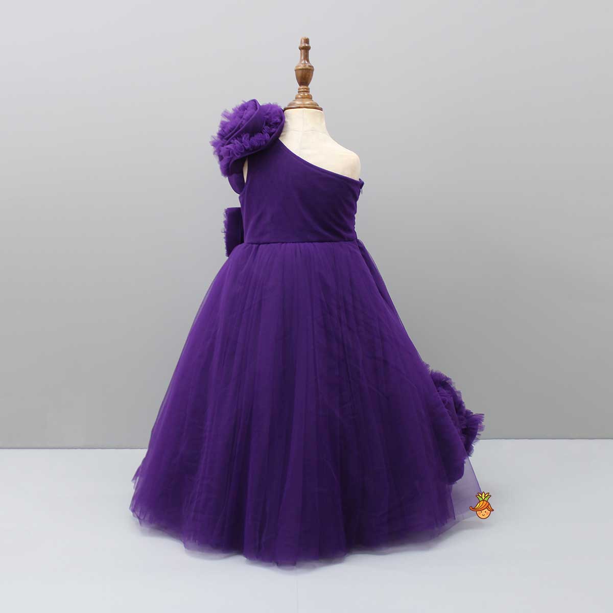 Pre Order: Purple One Shoulder Ruffle Net Gown