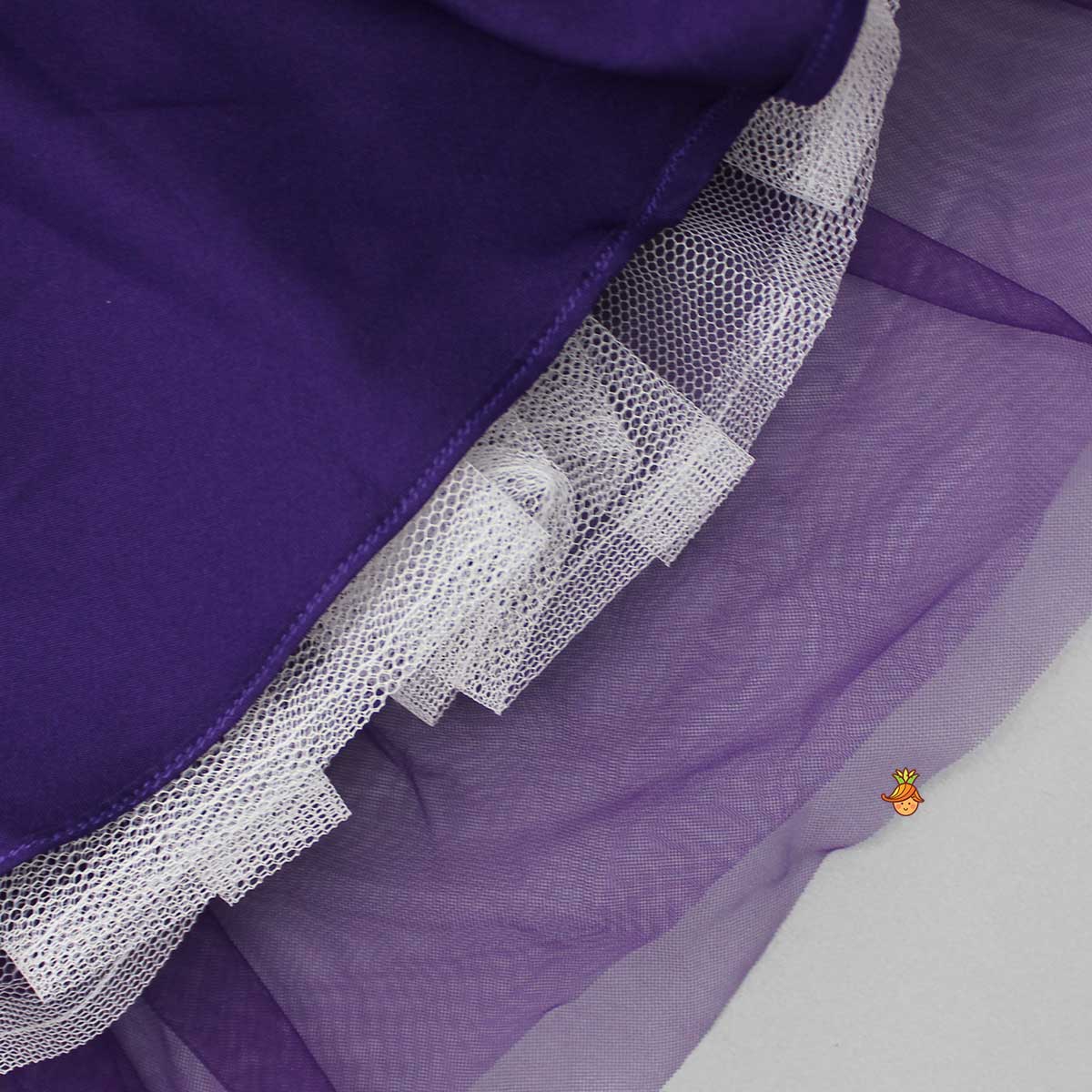 Pre Order: Purple One Shoulder Ruffle Net Gown