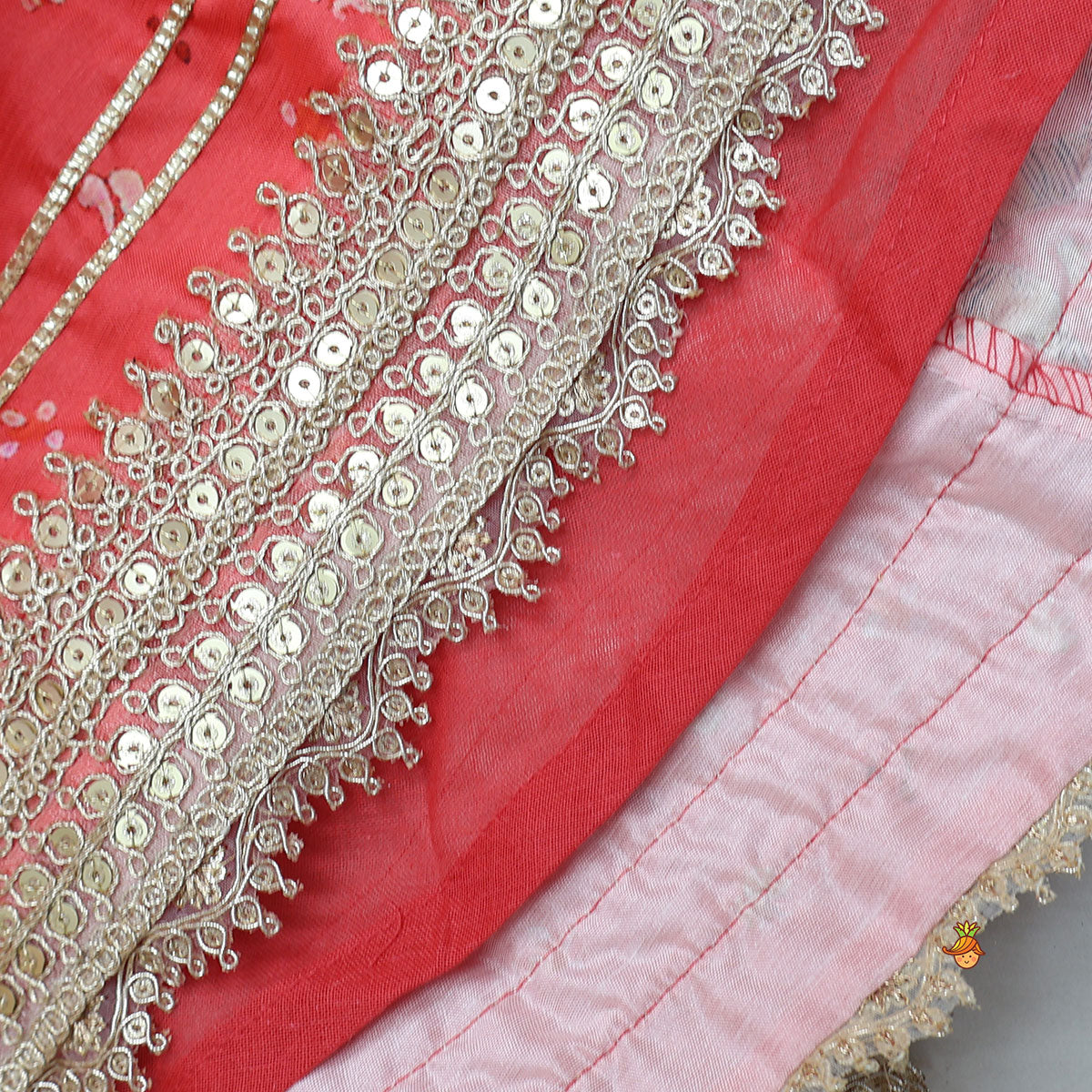 Pre Order: V Neck Top And Printed Lehenga With Hair Band
