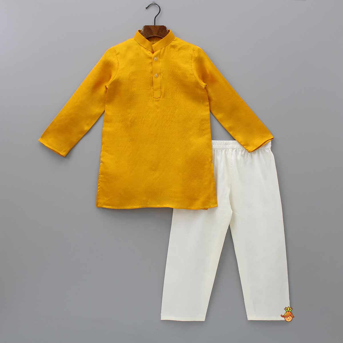 Pre Order: Mustard Kurta With Camel Embroidered Jacket And Pyjama