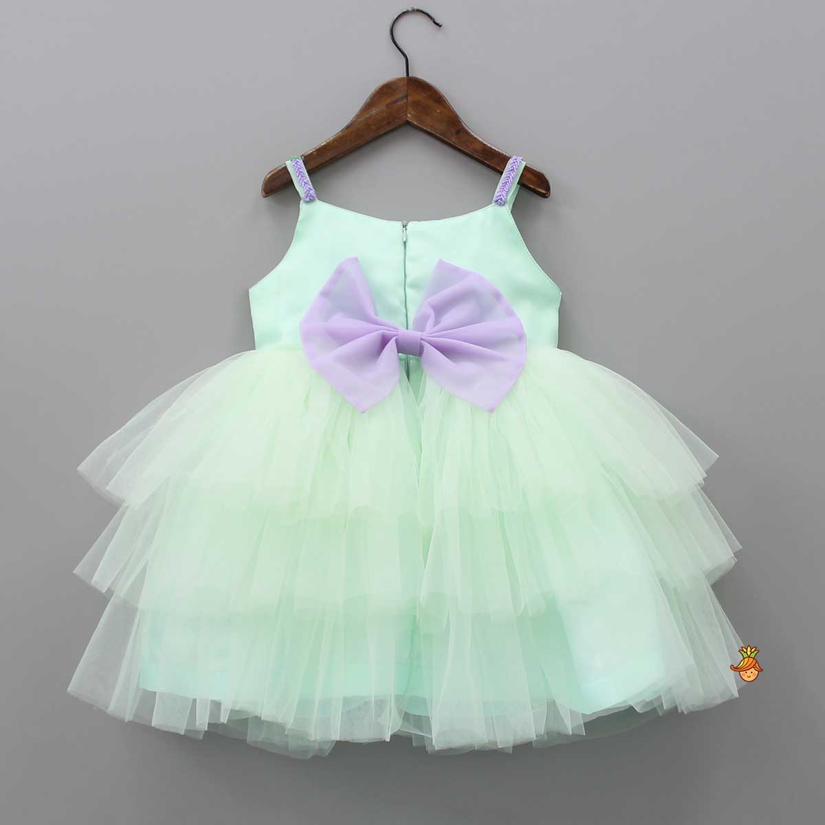 Pre Order: Sequins Fairies Embroidered Green Ruffled Dress