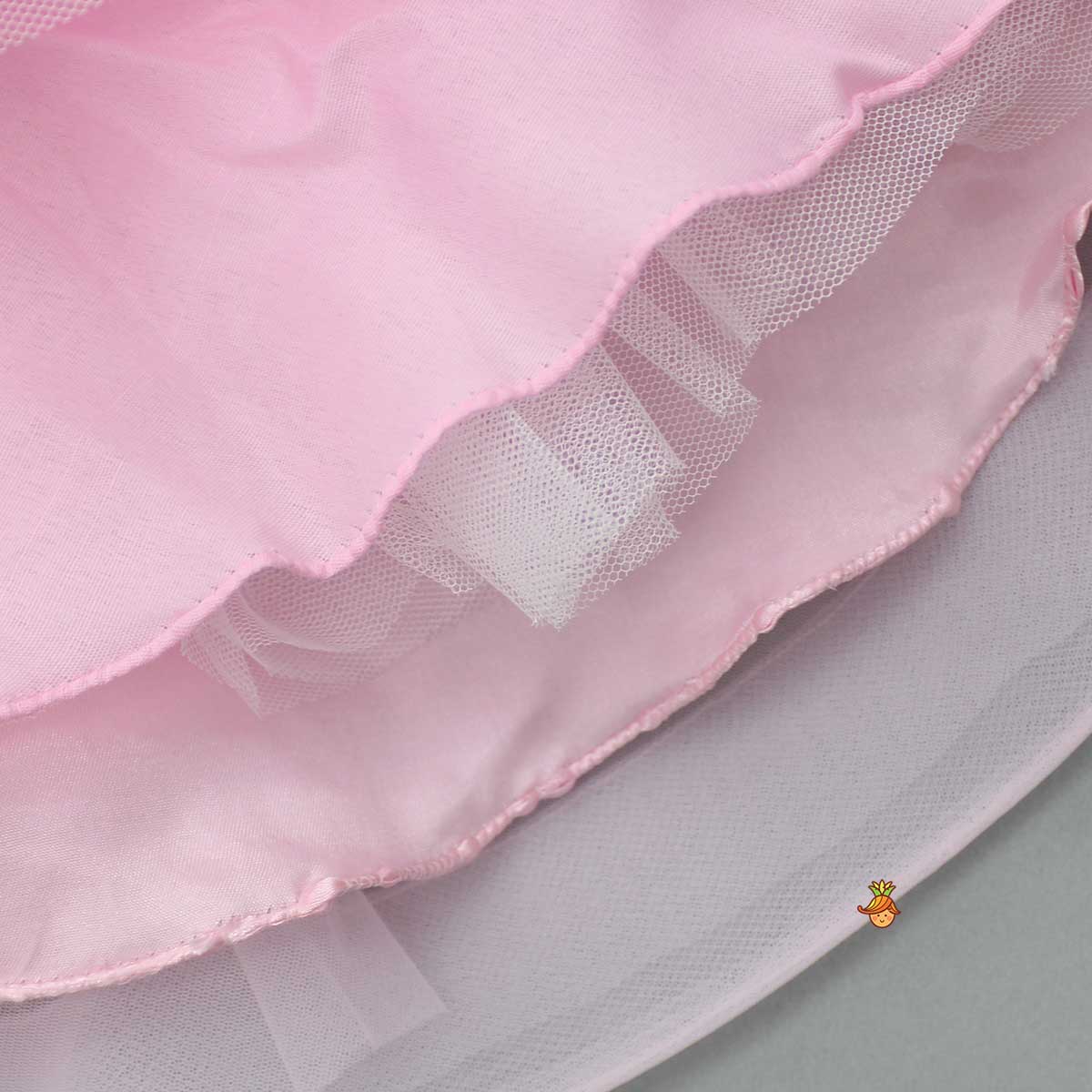 Pre Order: Sequin Detail Yoke Layered Ruffle Net Pink Dress