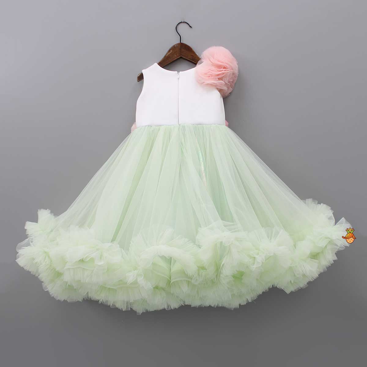Pre Order: Pearl Detail Flared Green High Low Gown
