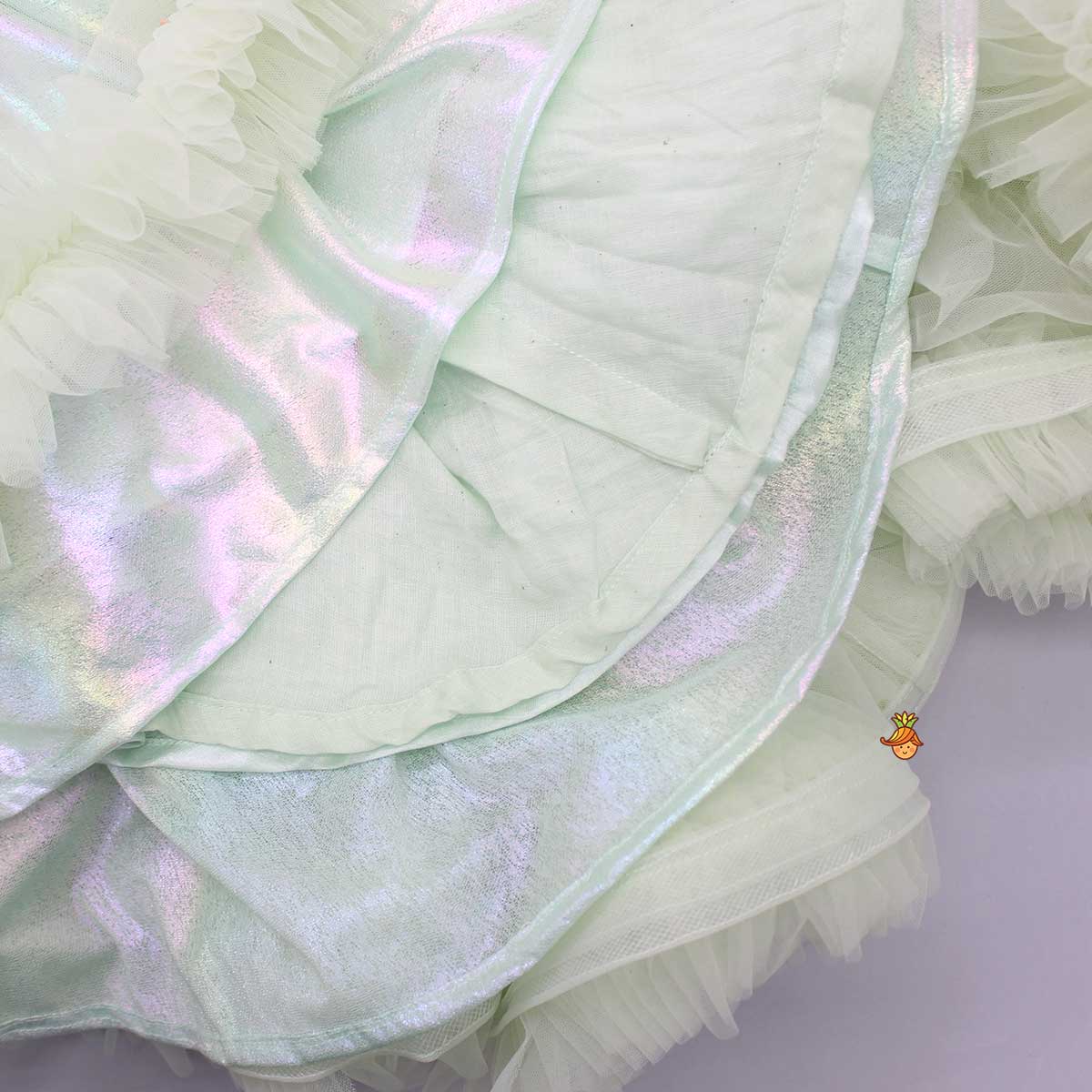 Pre Order: Pearl Detail Flared Green High Low Gown