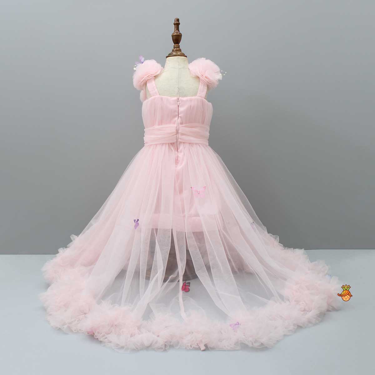 Butterfly Adorned Pink Trail Dress