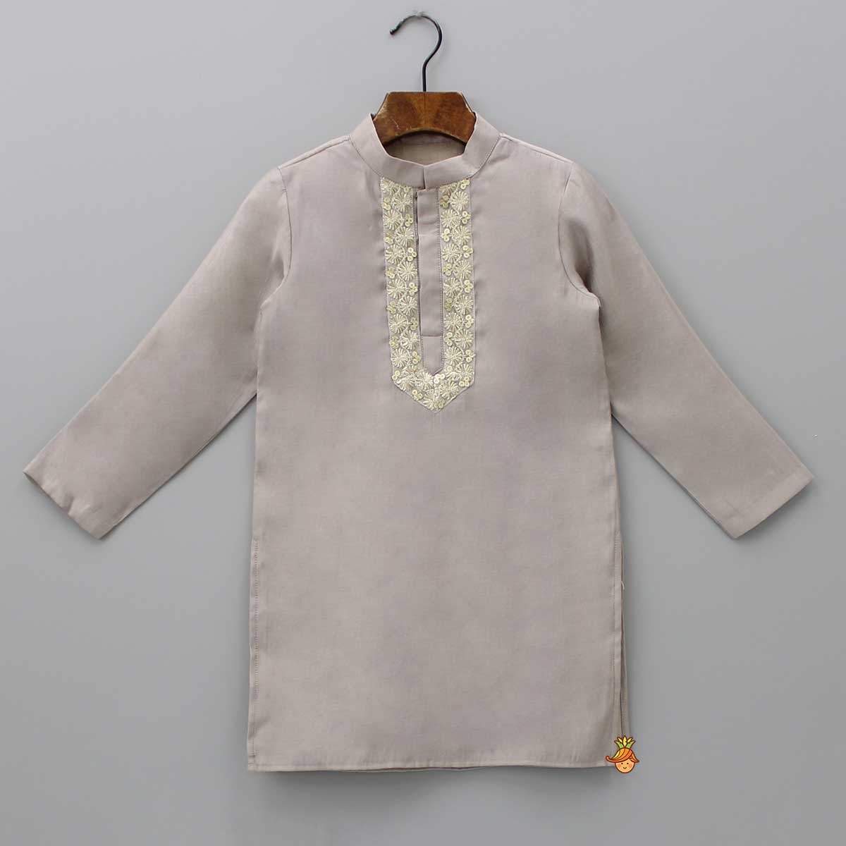 Pre Order: Embroidery And Sequins Lace Brown Kurta And Pyjama