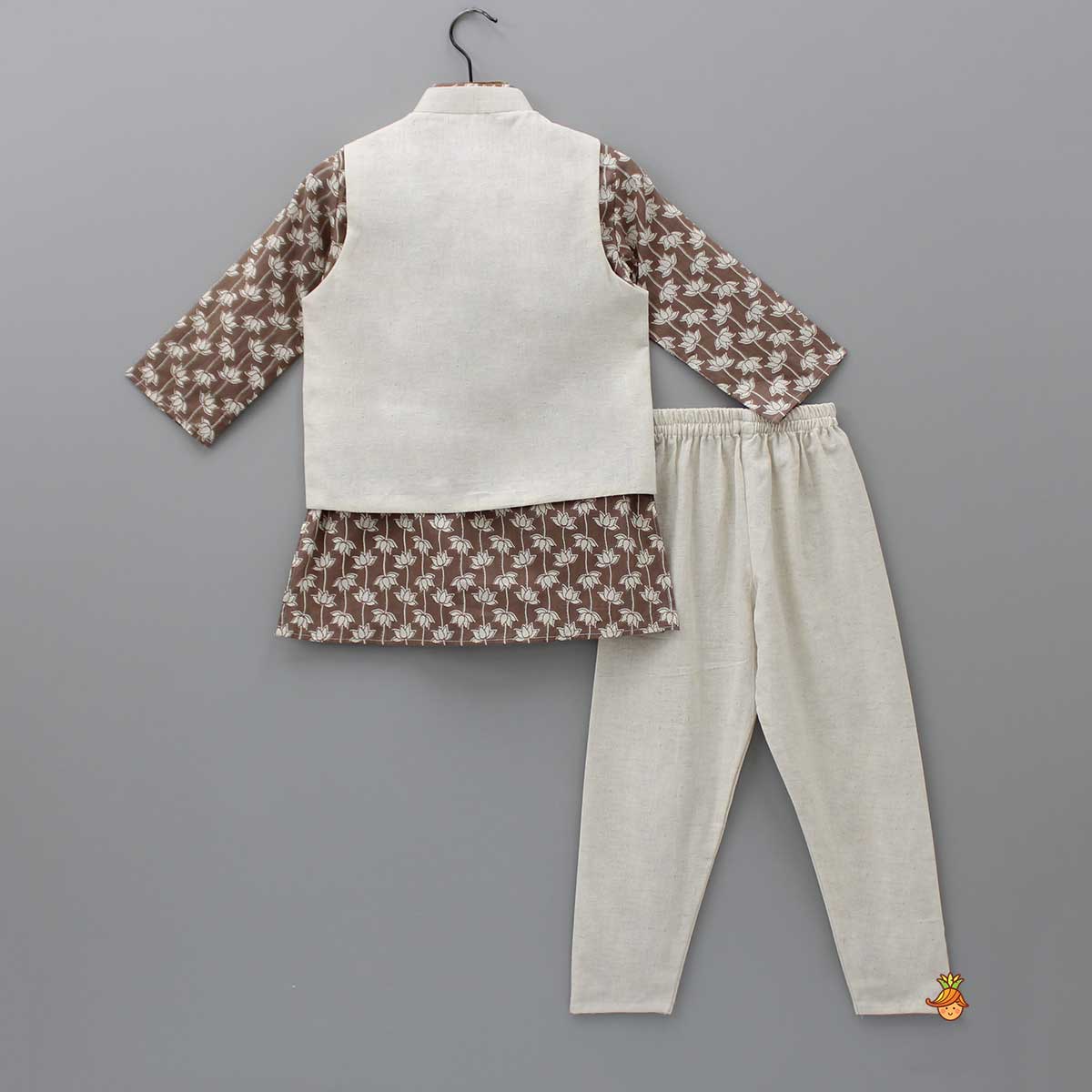 Printed Kurta With Embroidered Jacket And Churidar