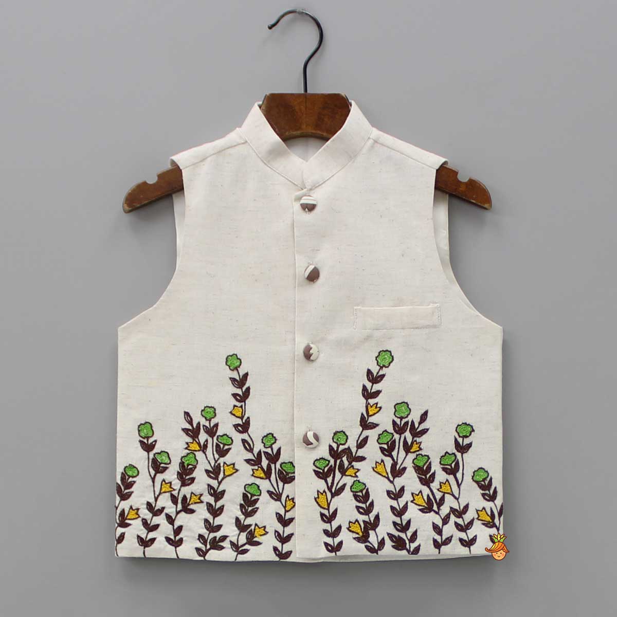 Printed Kurta With Embroidered Jacket And Churidar