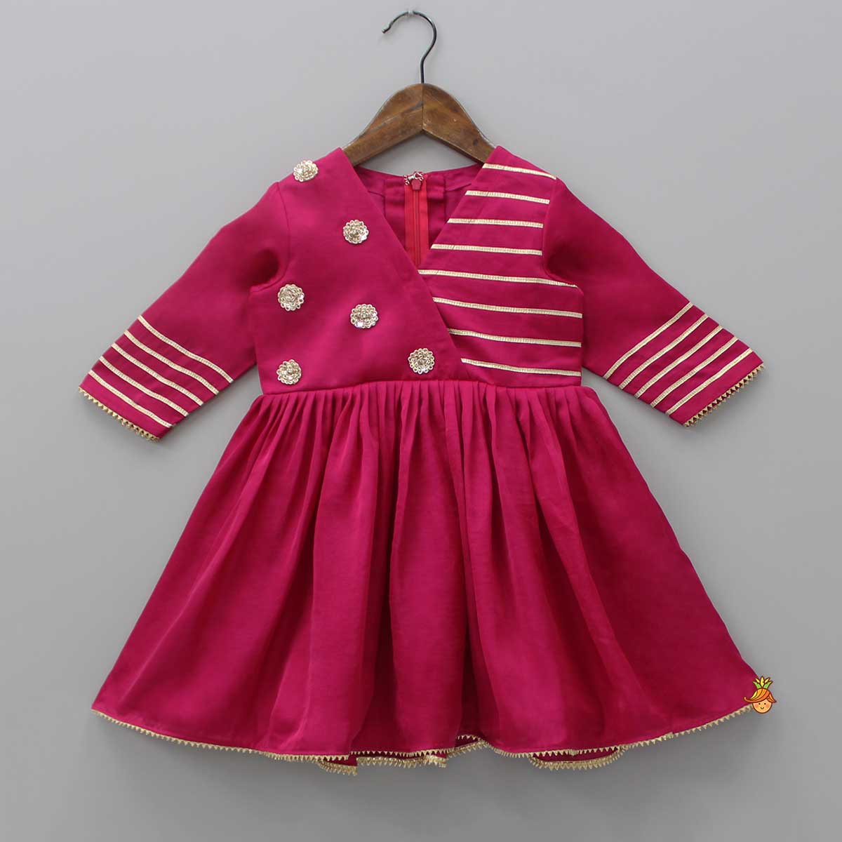 Pre Order: Gota Lacework Detail Pink Kurti And Tulip Dhoti With Matching Dupatta