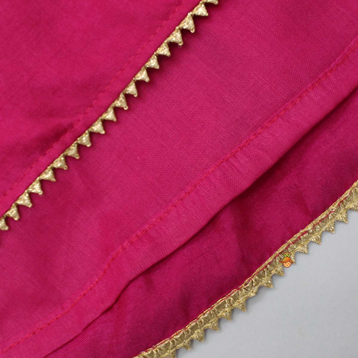Pre Order: Gota Lacework Detail Pink Kurti And Tulip Dhoti With Matching Dupatta