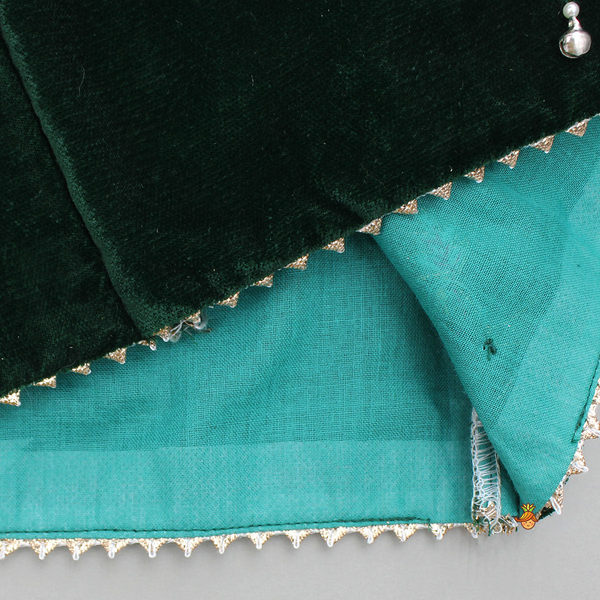 Pre Order: Embroidered Velvet Green Top And Lehenga