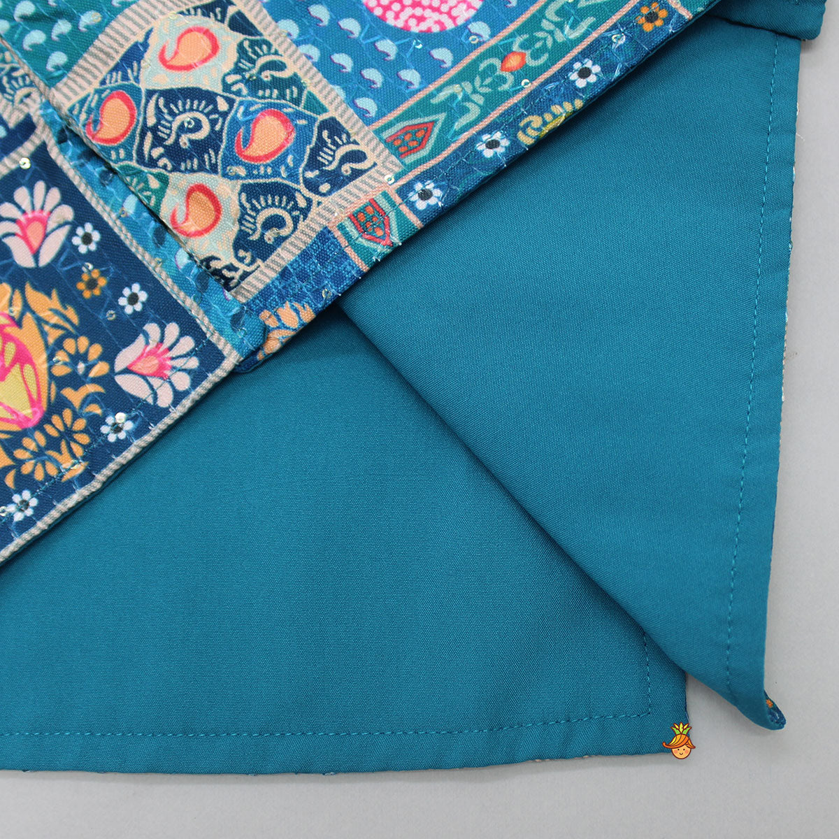 Blue Kurta With Multicolour Jacket And Pyjama