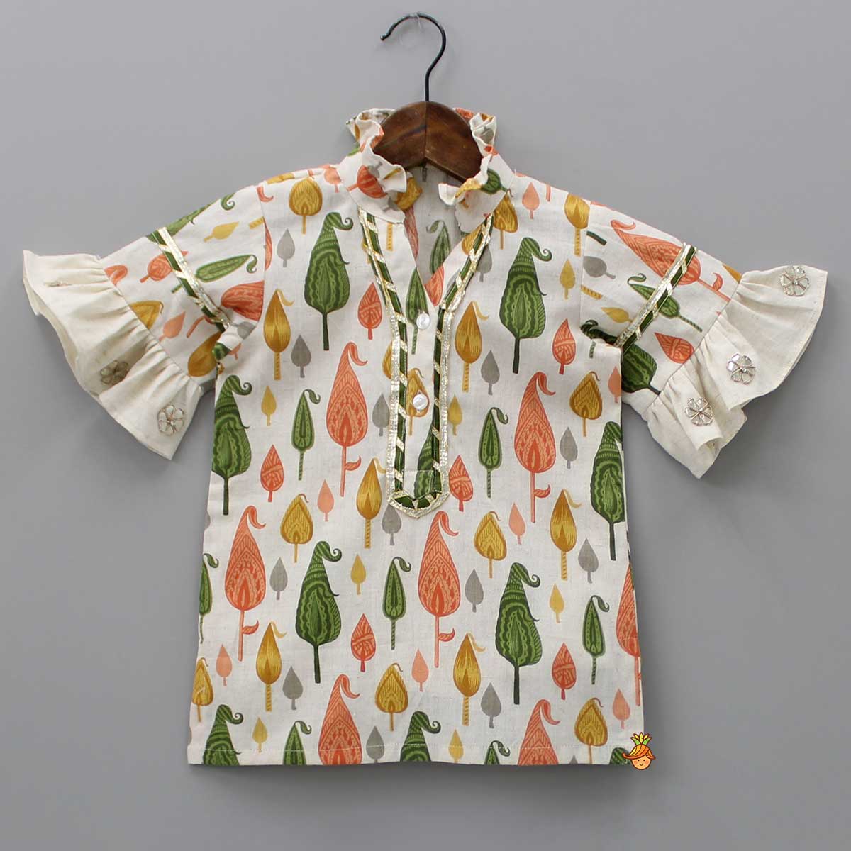 Pre Order: Multicolour Printed Kurti With Stylish Hem Pant