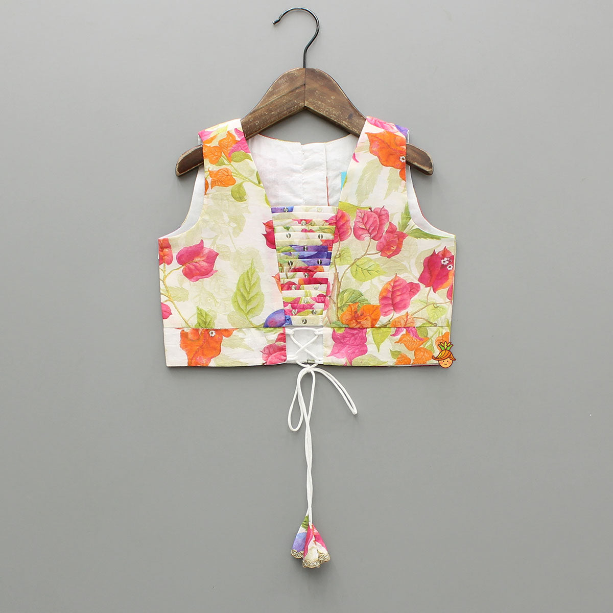 Pre Order: Multicolour Floral Printed Top And Lehenga With Net Dupatta