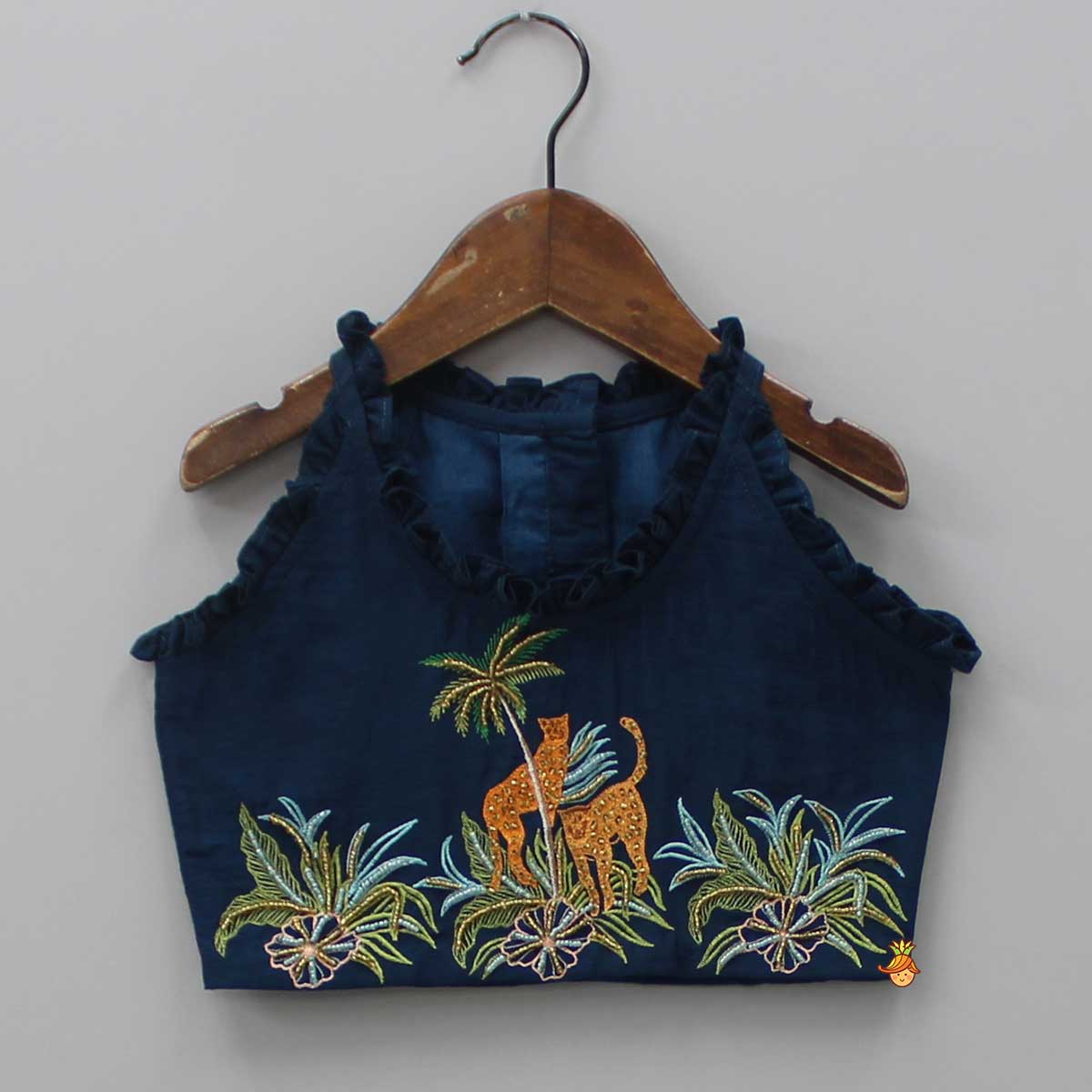 Pre Order: Jungle Theme Embroidered Top And Flared Lehenga