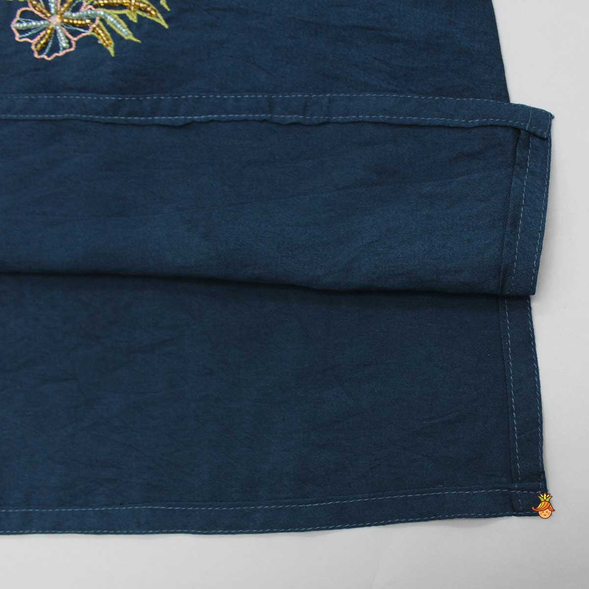 Pre Order: Blue Kurta With Animal Embroidery And Pyjama