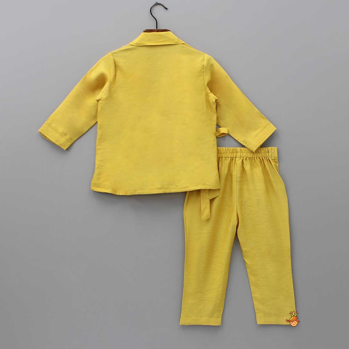 Pre Order: Animal Embroidered Front Overlap Shirt With Tie-Ups And Pant