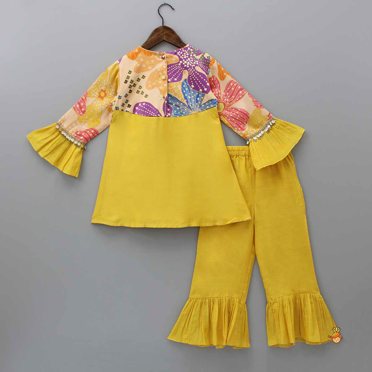 Pre Order: Sequins Floral Printed Kurti With Palazzo And Net Dupatta