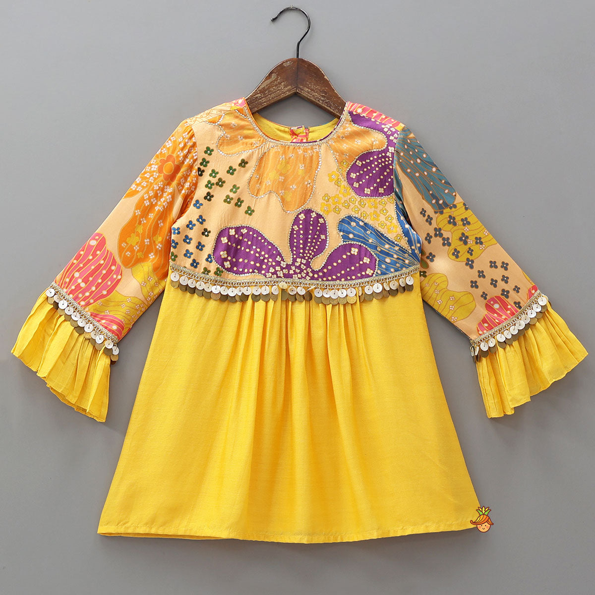 Pre Order: Sequins Floral Printed Kurti With Palazzo And Net Dupatta