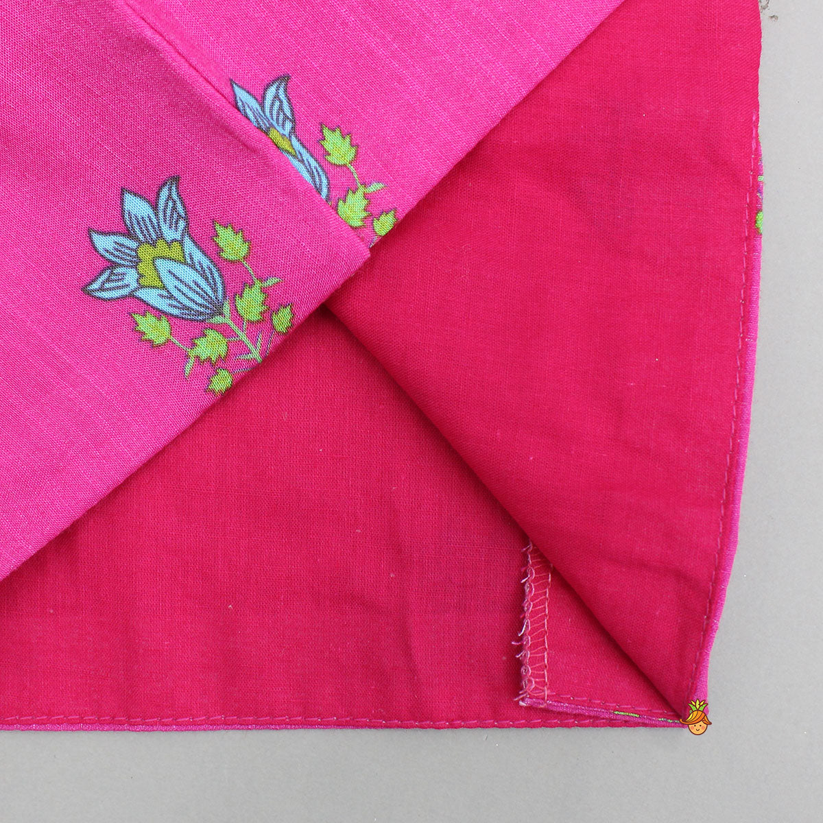 Pre Order: Pink Floral Printed Top And Lehenga With Matching Potli And Net Dupatta