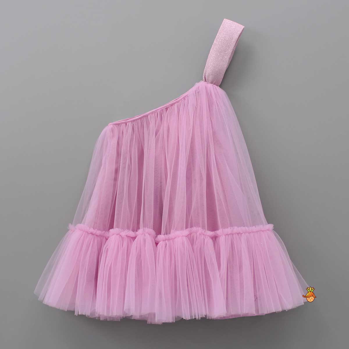 Pre Order: Dual Bow Enhanced Pink One Shoulder Dress