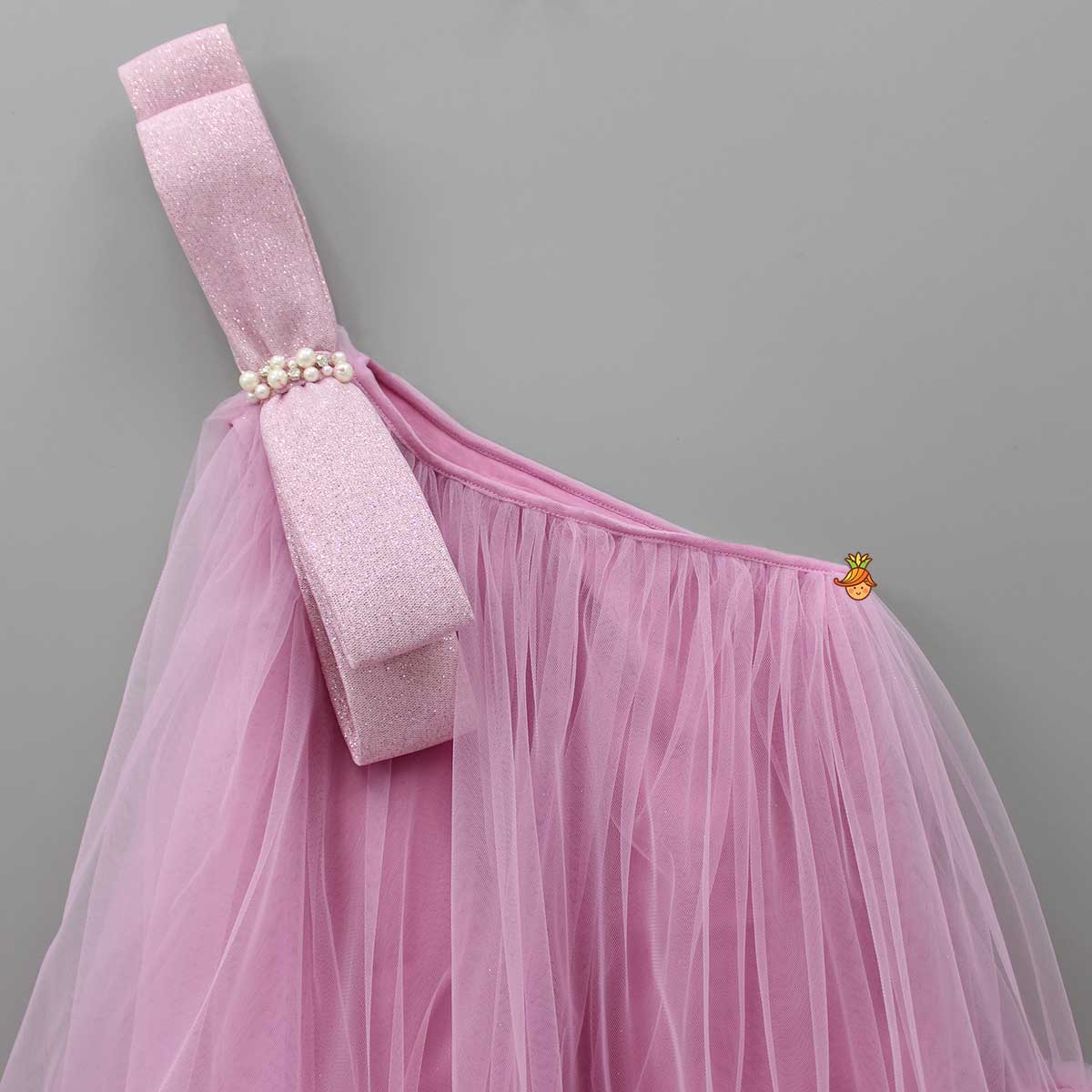 Pre Order: Dual Bow Enhanced Pink One Shoulder Dress