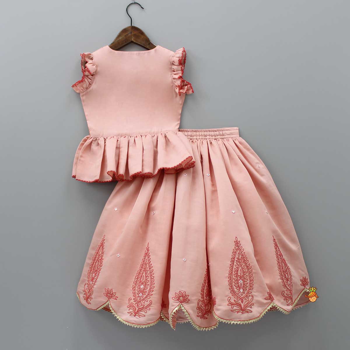 Pre Order: Faux Mirror And Thread Embroidered Top And Flared Lehenga