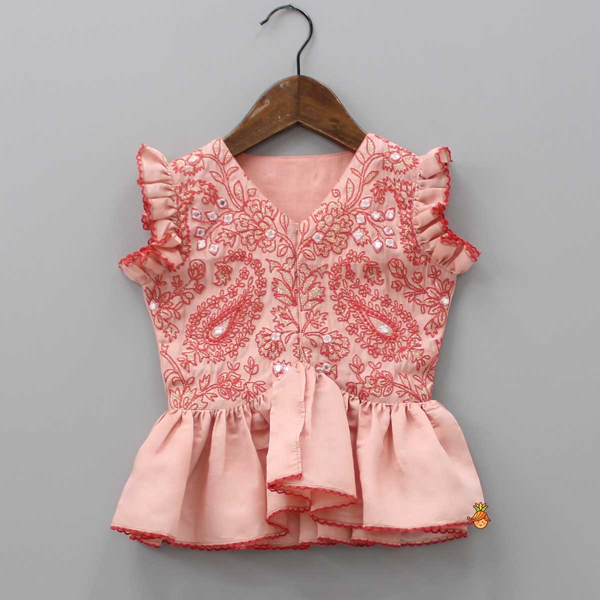 Pre Order: Faux Mirror And Thread Embroidered Top And Flared Lehenga