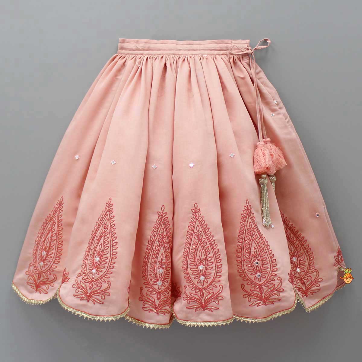 Pre Order: Faux Mirror And Thread Embroidered Top And Flared Lehenga