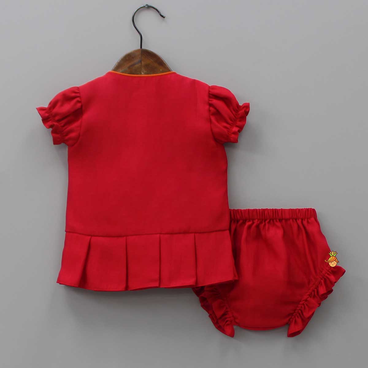 Pre Order: Bird Embroidered Red Top And Bloomer