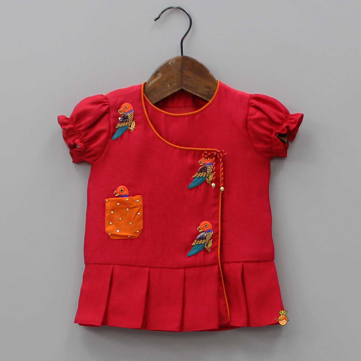 Pre Order: Bird Embroidered Red Top And Bloomer