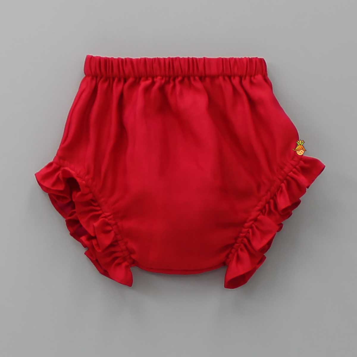 Pre Order: Bird Embroidered Red Top And Bloomer