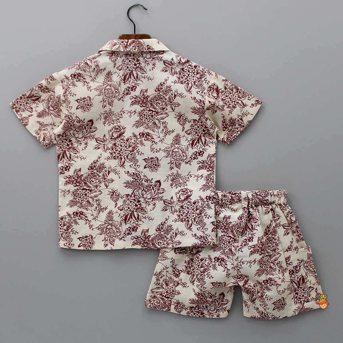 Pre Order: Floral Printed Beige Shirt And Shorts