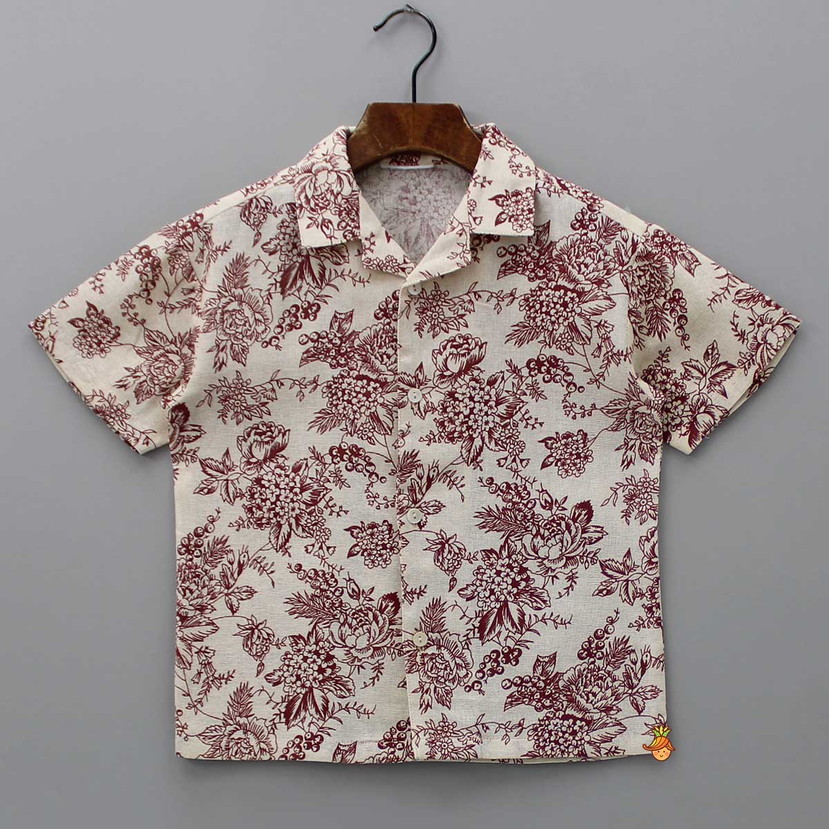 Pre Order: Floral Printed Beige Shirt And Shorts