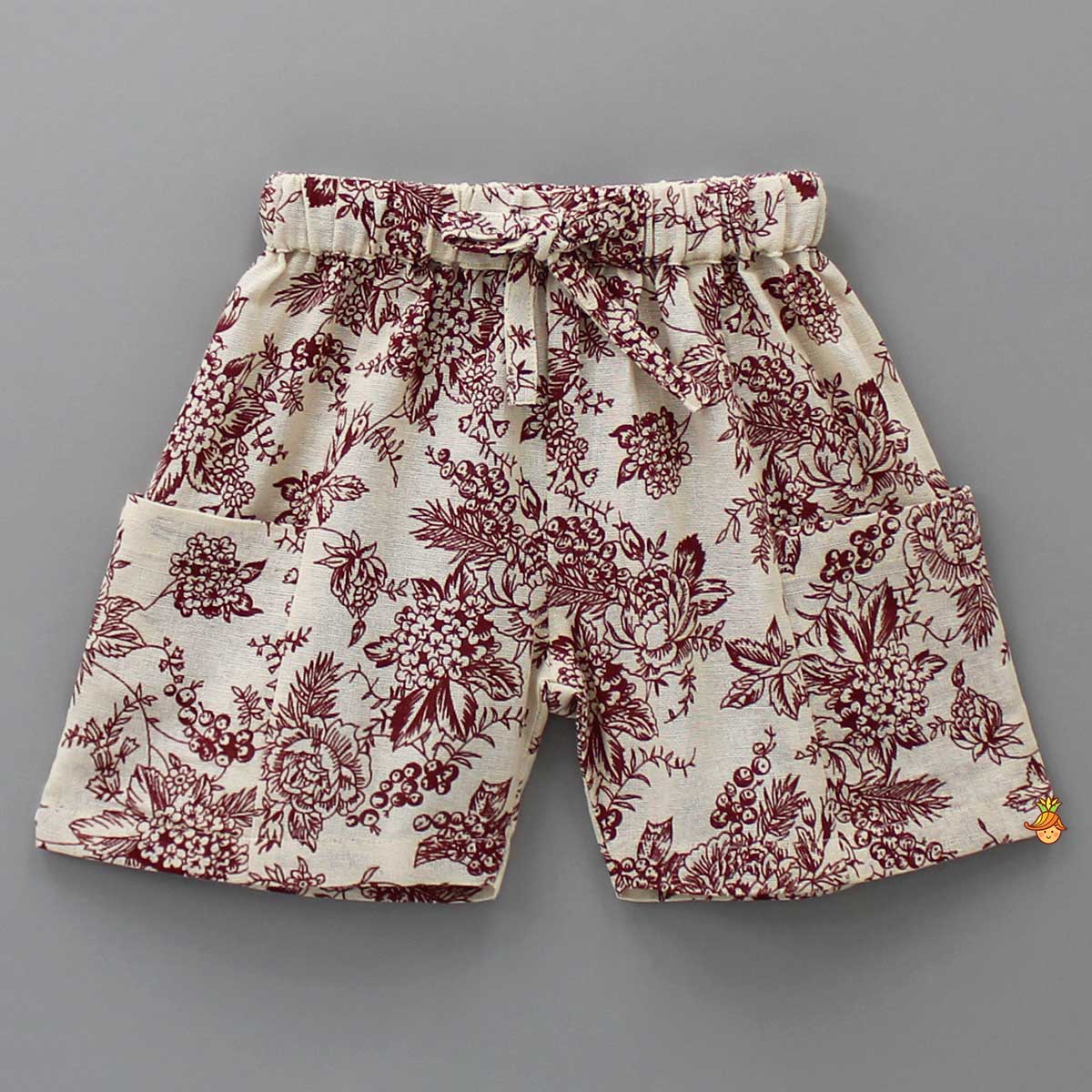 Pre Order: Floral Printed Beige Shirt And Shorts