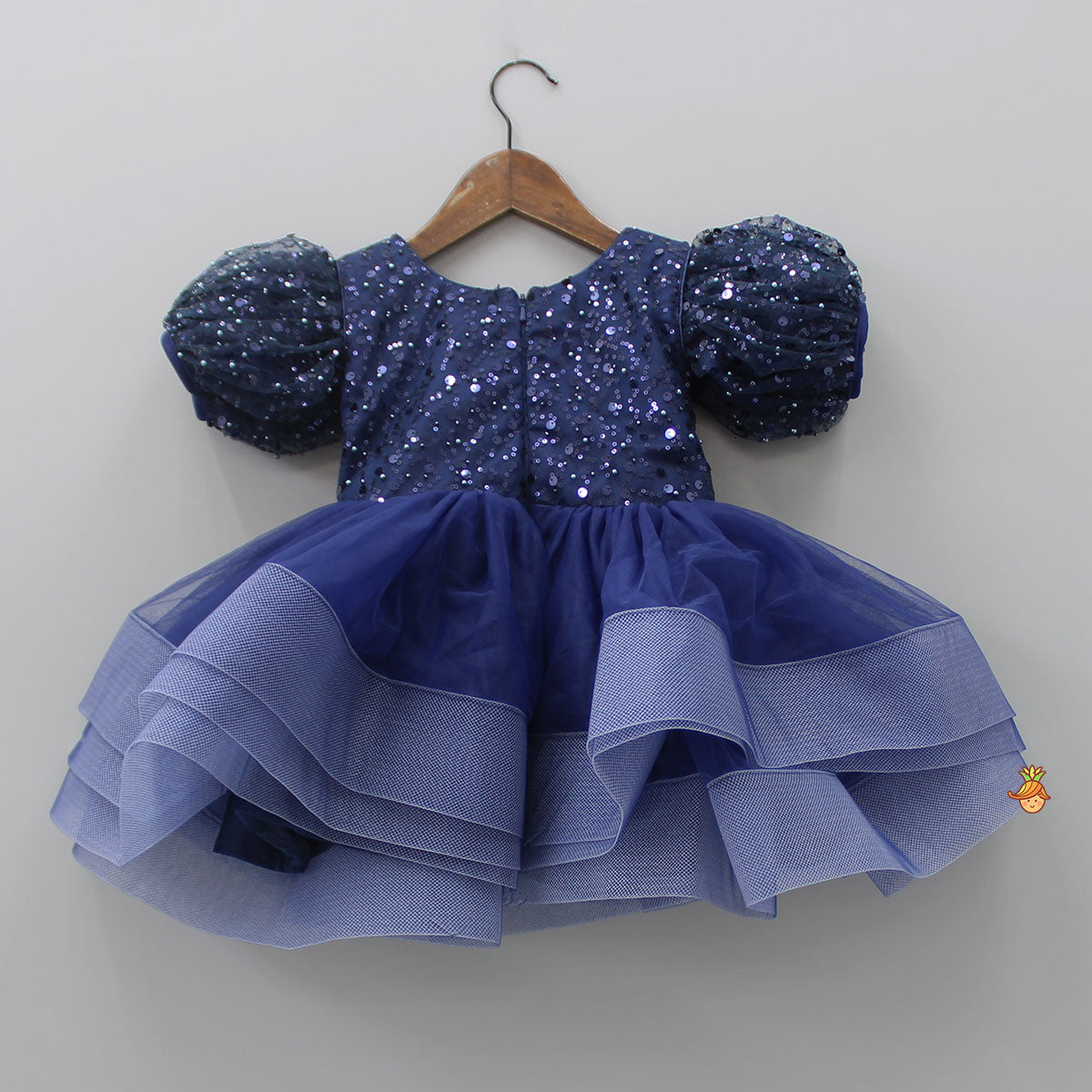 Pre Order: Sequined Ruffled Blue Dress With Bows And Matching Swirled Bow Headband