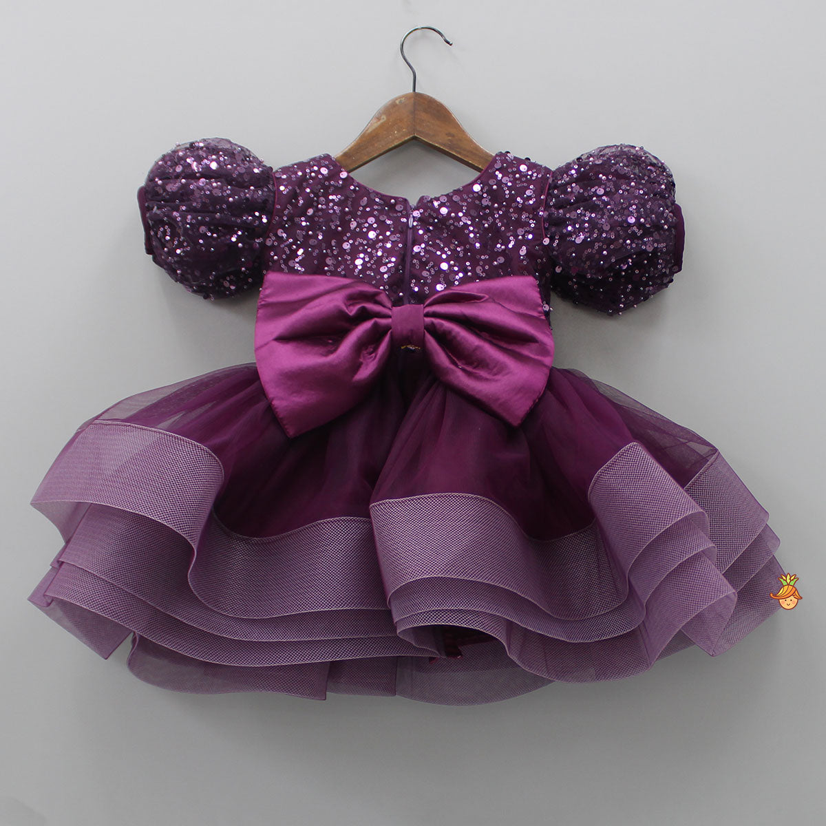 Layered Wine Dress And Detachable Bow With Swirled Headband